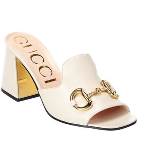 Gucci Nappa Charlotte Heeled Mules in Mystic White Size 41